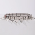 Detail of silver stainless steel modular charm bracelet with heart-shaped pendants - 0493-glossy Heart-shaped Silver-wide 1-section