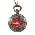 Vintage bronze firefighter pocket watch with red enamel detailing and chain link - Firefighter Theme Style (P963)