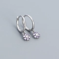 925 sterling silver hoop earrings featuring purple zircon floral charms with white diamond center - 925 Silver / Platinum (Purple Stone)