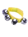 Yellow Orff hand bell wristband with four silver metal bells for baby sensory development - Yellow