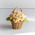 Handmade crochet sunflower basket in cream and orange colors with green leaves - Mini Basket-Yellow Flower