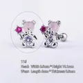 Clou d'oreille ours rose avec œil de chat et zircon étoile en acier inoxydable - (1 PC) 11# Ours - Argent