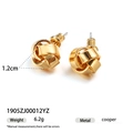 Minimalist twisted gold stud earrings in double-wrap design, 1.2cm copper jewelry piece - Gold