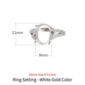S925 sterling silver oval ring setting with paved side stones in white gold finish, 9x11mm - Platinum Plated (9*11mm)