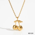 Collier cerise en acier inoxydable doré avec finition polie sur fond blanc minimaliste - Collier (KD1559) / Doré