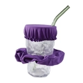 Purple scrunchie drink cover set with elastic cup lid and matching straw sleeve - Purple