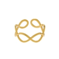 Detailed close-up of golden infinity symbol ring with matte finish and open design - Gold Infinity Symbol
