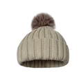 Beigefarbene Damen-Strickmütze mit Bommel und dickem Fleecefutter für den Winter - Einheitsgröße / Khaki