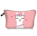 Detailed view of pink alpaca printed makeup bag with black zipper and carry strap - Pink Heart Garland Alpaca