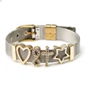 Detail of 10mm mesh strap bracelet with heart, cross and infinity symbols in gold and silver - N-Two Tone (Multi Elements)
