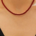 Minimalist deep red beaded necklace featuring glossy round beads in a retro choker style - KC Gold Dark Red Beads (3967)