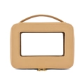Elegant beige makeup bag with transparent PVC window and durable top handle - Handbag Style / Apricot