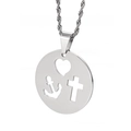 Silberne Halskette mit Herz-, Anker- und Kreuz-Ausschnitt-Anhänger an Kordelkette - Silber/Glaube Hoffnung Liebe Durchbrochener Stil