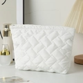 Minimalist white quilted cosmetic bag with puffy diamond stitching and top zipper closure - 27*6.5*17.5cm / White