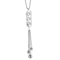 Silver tassel necklace featuring three square zircons and long dangling chains with beads - Steel Oval Three-Zircon Tassel Style (KN226880-CX)