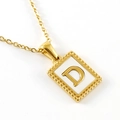 18K gold plated stainless steel rectangle necklace featuring white shell letter D charm - Letter D (Includes Chain)