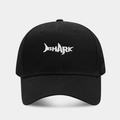 Klassische schwarze Baumwoll-Baseballkappe mit weißem SHARK-Hai-Stickerei auf der Vorderseite - Verstellbar / Schwarz