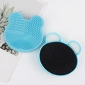 Sky blue bear-shaped silicone makeup brush cleaner mat with dry cleaning sponge set - Little Bear Dry Cleaning Sponge Pad / Blue