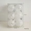 Set of six 8cm clear Christmas balls with white forest pattern and silver hanging strings - 6cm/Set of 6 / Clear White