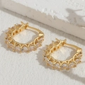 Orecchini a cerchio placcati oro 14K con zirconi cubici su base in pietra grezza - Orecchini a Cerchio a Forma di U con Zirconi