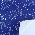 Dark blue self-adhesive Happy Birthday wrapping paper with white dots and grid backing - Purple Happy Birthday