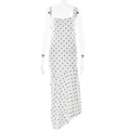 Dettaglio dell'abito bianco a pois con scollo a cappuccio e orlo asimmetrico - S / Bianco