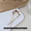 Elegant gold snake and butterfly U-shaped hair pin with dark red enamel finish - Golden U-shaped Butterfly Snake Hair Stick