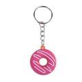 Portachiavi a ciambella rosa con glassa bianca e anello metallico su sfondo bianco - Stile ydd-3