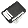 Slim black lychee leather card holder with three slots and a cash compartment for women - Black