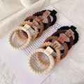 Elastic knitted hair ties set in earthy tones with cute bear and handmade leather tags - (Thick) Mixed 10pcs (Bagged)