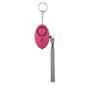 Pink personal safety alarm keychain with wrist strap and metal ring for women - Rose Red