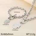Conjunto de collar y pulsera de acero plateado con colgante mano de Hamsa y cierre de OT - Pulsera - Estilo Mano de Hamsa (KS194083-Z) / Color Acero