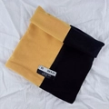 Winter plush bear hat featuring yellow and black contrast fleece with a woven logo patch - Color Block Snood-Black Yellow