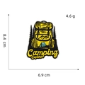 Close-up of yellow camping backpack embroidery patch showing details and dimensions - Outdoor Camping Patch 10# (Yellow Backpack)