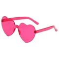 Translucent magenta heart shaped rimless sunglasses in a stylish one-piece plastic design - Rose Red