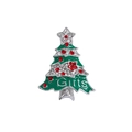 Vintage Christmas tree brooch in green enamel with red rhinestones and Gifts engraving - Gifts Lettering Christmas Tree