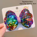 Iridescent laser sequin bow hair clip for girls, size 6cm, rainbow shiny finish - Iridescent Bow (Hair Clip)