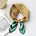 Elegant geometric maze silk scarf in ginger yellow and green combination for women - Green Orange Geometric Maze