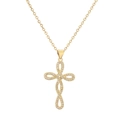 Collana con ciondolo a croce placcata in oro con strass e catena sottile elegante - Stile Croce Classico (CN001787YH)