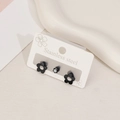 Ensemble de boucles d'oreilles clous minimalistes fleur noire et zircon en acier inoxydable - Cinq-Pétales Noir