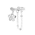 Silver bow ear cuff with sparkling zircon floral pendant and long chain tassel - Single Gardenia Zircon Ear Cuff