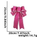 Glittery 25cm magenta Christmas bow ornament with silver trim and size dimensions - 25cm Rose Red Bow Tie