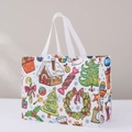 Christmas non-woven gift bag with colorful gingerbread house and holiday tree prints - Christmas Style 31