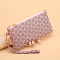 Pink vintage wristlet clutch bag featuring a repetitive geometric triangle pattern - Pink (Geometric Grid)