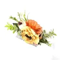 Bohemian hair comb featuring large orange dahlia and yellow peony with green leaves - FS35-4 Orange