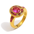 Elegante anello in acciaio inossidabile dorato 18K con gemma rosa ovale e piccoli zirconi - US 6 / Oro