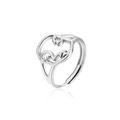 Abstract silver hollow face ring in minimalist stainless steel with adjustable band - Adjustable Open / Silver