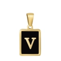Minimalist 18K gold plated stainless steel necklace featuring a black rectangle V pendant - Letter V
