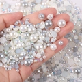 Mixed size white and gray resin half-round pearls and crystal rhinestones for DIY nail art - Half-round Pearl Mixed With Gray Off-white Ab Series - N / 30 g