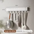 Wall-mounted white kitchen utensil rack with 8 sliding hooks, 35cm length design - Wall Hook Rack (6 Hooks) / White